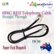 35cm RJ12 6P6C Straight Through Flat Telephone Line Cord Cable - Modems Phones B