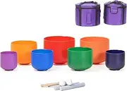 6-12inch Color Quartz Crystal Singing Bowls Set of 7 Pcs for Healing Mindfulness Meditation Yoga Sound Baths, with Cases Mallets Suede Strikers O-rings(440Hz)