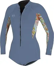 O'Neill Women's Bahia 2/1mm Front Zip Long Sleve Surf Wetsuit, Infinity/Dahlia, 4