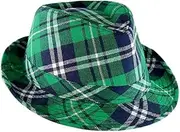 [Ankelesz] St. Patrick's Day Fedora Hat Plaid Green Costume Accessories Headwear for French Parade and Party for Men Women