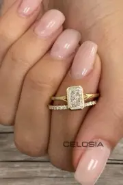 2.5CT Radiant Moissanite Engagement Ring Set 14K Yellow Gold Minimalist Ring