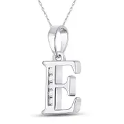 14k White Gold Round Diamond E Initial Letter Pendant 1/20 Cttw