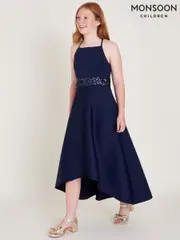 Monsoon Blue Strappy Sequin High Low Prom Dress (F75377) | $111 - $122