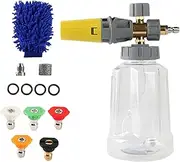 Water Hose Foam Cannon - Car Wash Snow Foam Cannon | Transparent Body, 1 Liter Soap Bottle, Adjustable Nozzle With 1/4 Inch Connector For Boats