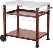 [Feasto] 3-Shelf Outdoor Grill Table,Grill Cart Pizza Oven Table for Outside,Movable Prep Cart,Indoor & Outdoor Cooking Station,Grill Cart with Wheels, Metal Work Table for Ooni 14'' Blackstone Griddle