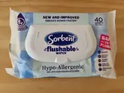 Sorbent Flushable Wipes Hypo Allergenic 40 Pack Fresh Soft Tissue Toiletry