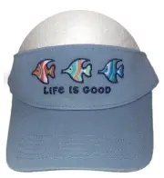 LIFE IS GOOD Smokey Blue Adjustable 3 COLOR FISH VISOR Hat One Size NWT