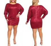 Elegant Sequin Red Dress Plus Size