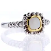 Sterling Silver Beaded Square Opal Ring With 18Kt Yellow Gold Bezel