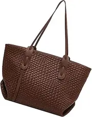 [Generic] Woven Bags For Women,Travel Leather Tote Bag - Large Capacity Underarm Travel Pouch, Woven Work Purses, Fashion Hobo Purse For Vacation