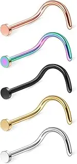 [Ruifan] 20G 18G 316L Surgical Steel Nose Stud Ring Twister Screws with 2MM Flat Top Piercing Jewelry 2-6PCS