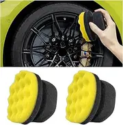 Suvnie 2 PCS Tire Shine Applicator, Reusable Foam Car Dressing Pads With Ergonomic Design, Durable Automotive Detailing Sponge Tool for Applying Shine (Yellow, Large)