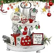 Christmas Tiered Tray, Table Centerpieces Christmas Decor, Rustic Wooden Holiday Table Sign, Decorative Seasonal Tabletop Display for Living Room, Fireplace, Dinner Table