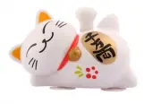 Solar Energy Powered White Maneki Neko Beckoning Wave Arm Fortune Lucky Cat