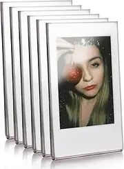 [UNIQOOO] 8-Pack Polaroid Fijifilm Printed Silver Acrylic Photo Mini Frame Fridge Magnets - 86x54mm Refrigerator Magnetic Picture Holder for Home Office Cabinet Locker, Decorative Display for Memories