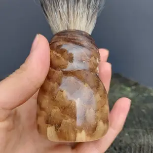 Black badger shaving brush with handmade handle from fir-cone and resin.