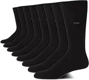 [Calvin Klein] Men's Dress Socks - Lightweight Cotton Blend Crew Socks (8 Pack), Size 7-12, Black Logo, Black Logo
