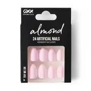OXX Cosmetics 24 Pack Artificial Nails with Adhesive - Almond Shape, Pink