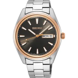 【金台鐘錶】SEIKO精工(藍寶石水晶鏡面) 時尚鋼帶 防水100米 男錶 (黑灰x玫瑰金面) SUR344P1
