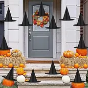 Halloween Decorations Witch Hats,12 Pcs Floating Witches Hats Thickened Hanging Witch Hat Bulk Costume Accessory, Black Wizard Hat with Rope for Porch Yard Indoor Outdoor Wicked Party Supplies