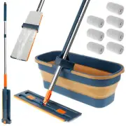Mop and Foldable Bucket Microfiber Mop Flat Floor Mop with Dewatering✿
