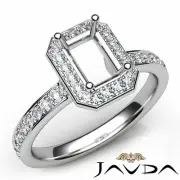Semi Mount Emerald Diamond Halo Pave Setting Engagement Ring Platinum 950 0.45Ct