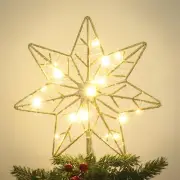 YEAHOME Gold Glittered Star Christmas Tree Topper Lighted 7-Point Star with ...