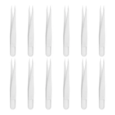 12 Pack Plastic Tweezers for Crafts, 3.1" Pointed Tweezers Bulk(White)