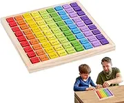 Wooden Multiplication Table - Colorful Multiplication Learning Tray Double-Sided with Block,Multiplication Board 100 Wooden Blocks Educational Game, for Home School