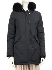 Navy Fur Trim Hooded Parka Coat