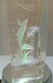 3d laser etched Dolphins crystal glass paperweight