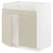 METOD base cab f HAVSEN double bowl sink, white/Havstorp beige, 80x60x80 cm