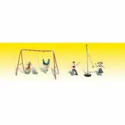 Woodland Scenics A1943 HO-Scale Playground Fun, Kids on Swings & Tetherball