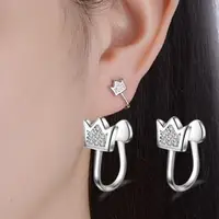 在飛比找momo購物網優惠-【Emi 艾迷】清新小皇冠鑲鑽 耳環 耳骨夾 耳夾 夾式耳環
