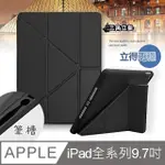 CITY都會風 IPAD 2018/IPAD AIR/AIR 2/PRO 9.7吋共用 三折Y折立架皮套(質感黑)