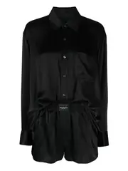 [T By Alexander Wang] 標誌細部繫扣絲質平角短連身褲