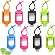8 PCS Hand Sanitizer Holder, 60ml/2oz Travel Bottles with Keychain Silicone Sleeve, Empty Leakproof Squeeze Containers with Flip Cap, Portable Refillable Keychain Bottles for Sanitizer, Toiletries