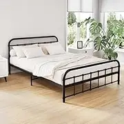 Artiss Double Metal Bed Frame with Headboard(Base Only), Metal Platform Bed with Easy Assembly, 300kg Capacity Heavy-Duty Metal Slats with Under Bed Storage for Master Bedroom/Guest Room, Black