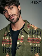 Green Borg Lined Pattern Navajo Style Shacket (B48740) | $124
