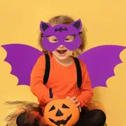 Halloween Bat Costume Set Bat Mask Wing Props Cosplay Party Drees Up Accessories (Purple)Age3-5