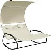 Camping Sunloungers Reclining Patio ChairsCream Rocking Double Sun Lounger with Canopy