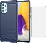 Asuwish Phone Case for Samsung Galaxy A73 5G with Tempered Glass Screen Protector Cover and Cell Accessories Silicone TPU Soft Slim Hybrid Protective A 73 S73 73A G5 Carbon Fiber Women Men Dark Blue