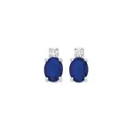 Silver Blue Oval & Cz Stud Earrings in Blue