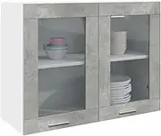 Hanging Glass Cabinet Concrete Grey 80x31x60 cm cm,Wall Mounted Hanging Glass Cabinet for Ample Kitchen Storage and Home Decoration Storage Cabinets