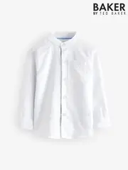 Baker by Ted Baker 100% Cotton Long Sleeve Grandad Collar Shirt (E76705) | $55 - $69