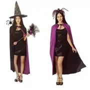 Adult Black Cape Cloke Reversible Purple Costume Witch Vampire Gothic Cosplay