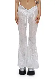 [Club Exx] Starborn Sprite Sequin Flare Pants - White