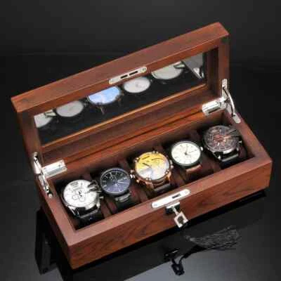 Wooden Watch Boxes Storage Organizer Box Luxury Display Cabinet Case Lock Gift