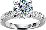 [AnuClub] Moissanite Engagement Ring, Total 4.3cttw D Color Lab Created Diamond Round Cut, 14K White Gold Plated Sterling Silver Promise Anniversary Ring for Women, Elegant Gift Packed