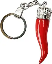 [P.S. I Love Italy] Italian Red Horn with Silver Chain Keychain – Key Rings & Fobs Chili Pepper Charm for Rear View Mirror